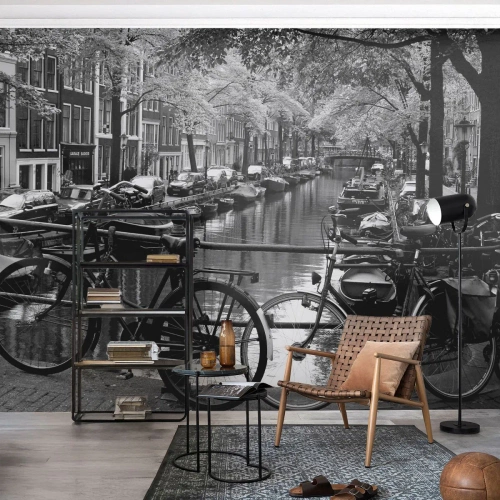 Fototapeta Premium Sand - Veľmi holandský výhľad - Amsterdam, Bicykel, Architektúra - 100x70 cm