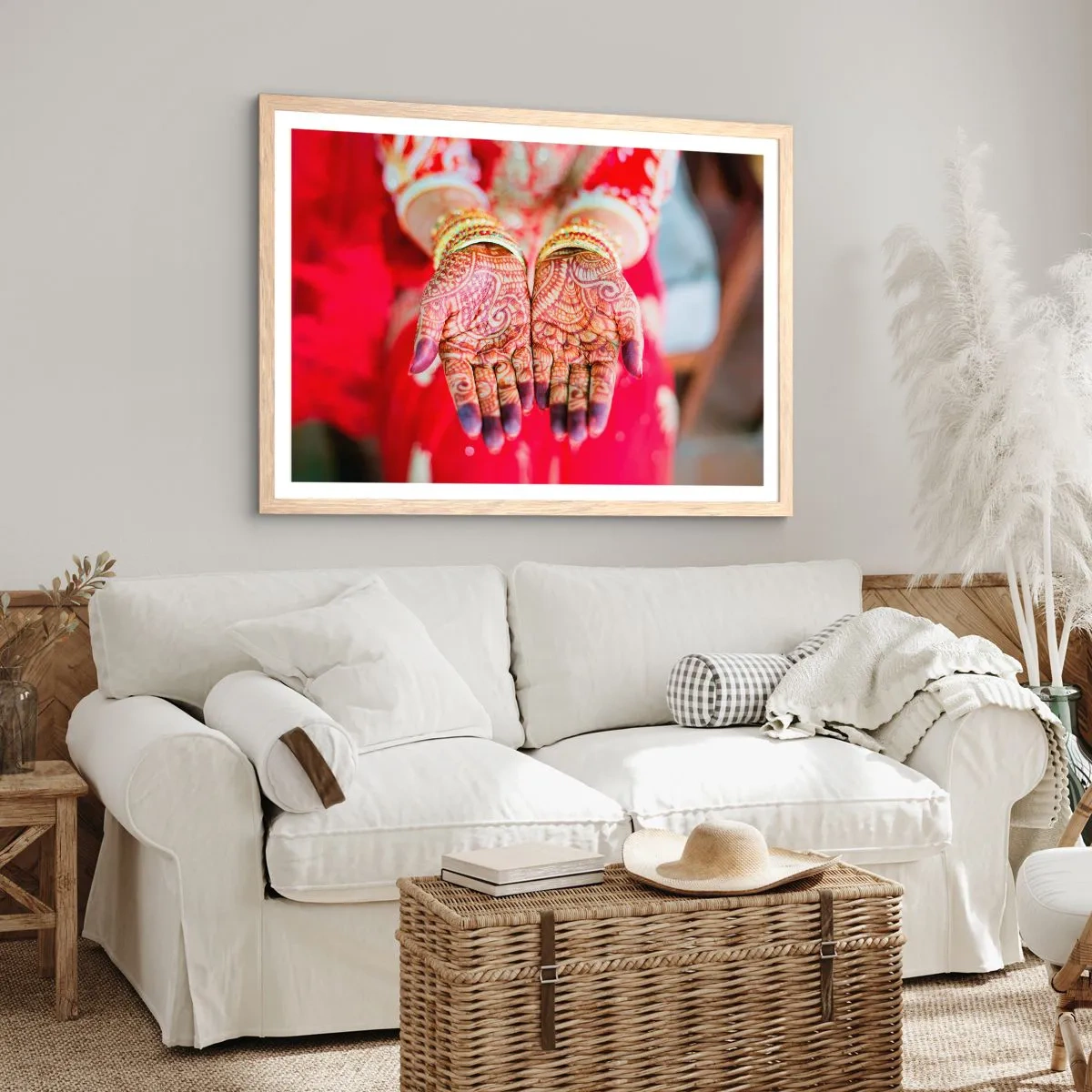 Plagát v ráme zo svetlého duba - Pripravená chytiť šťastie - 100x70 cm