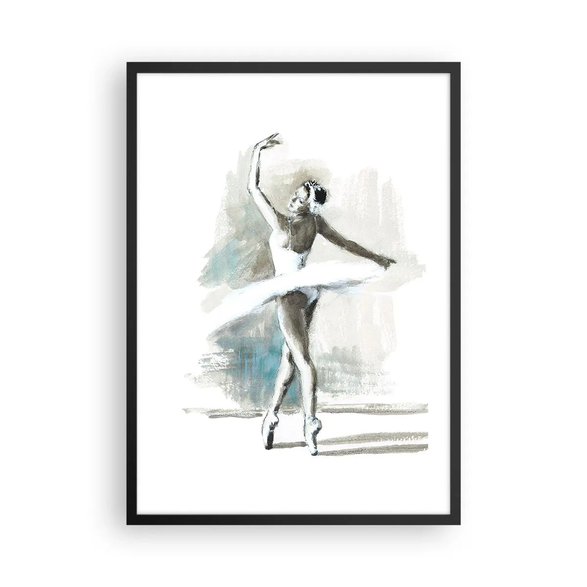 Plagát v čiernom ráme - Baletný tanečník v bielych šatách predvádzajúci - 50x70cm - Zakliata do labute - Moderná nástenná dekorácia do obývacej izby a spálne ARTTOR
