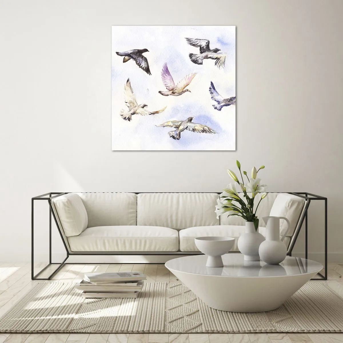 Obraz na skle - Sloboda v šedej a modrej - 30x30 cm