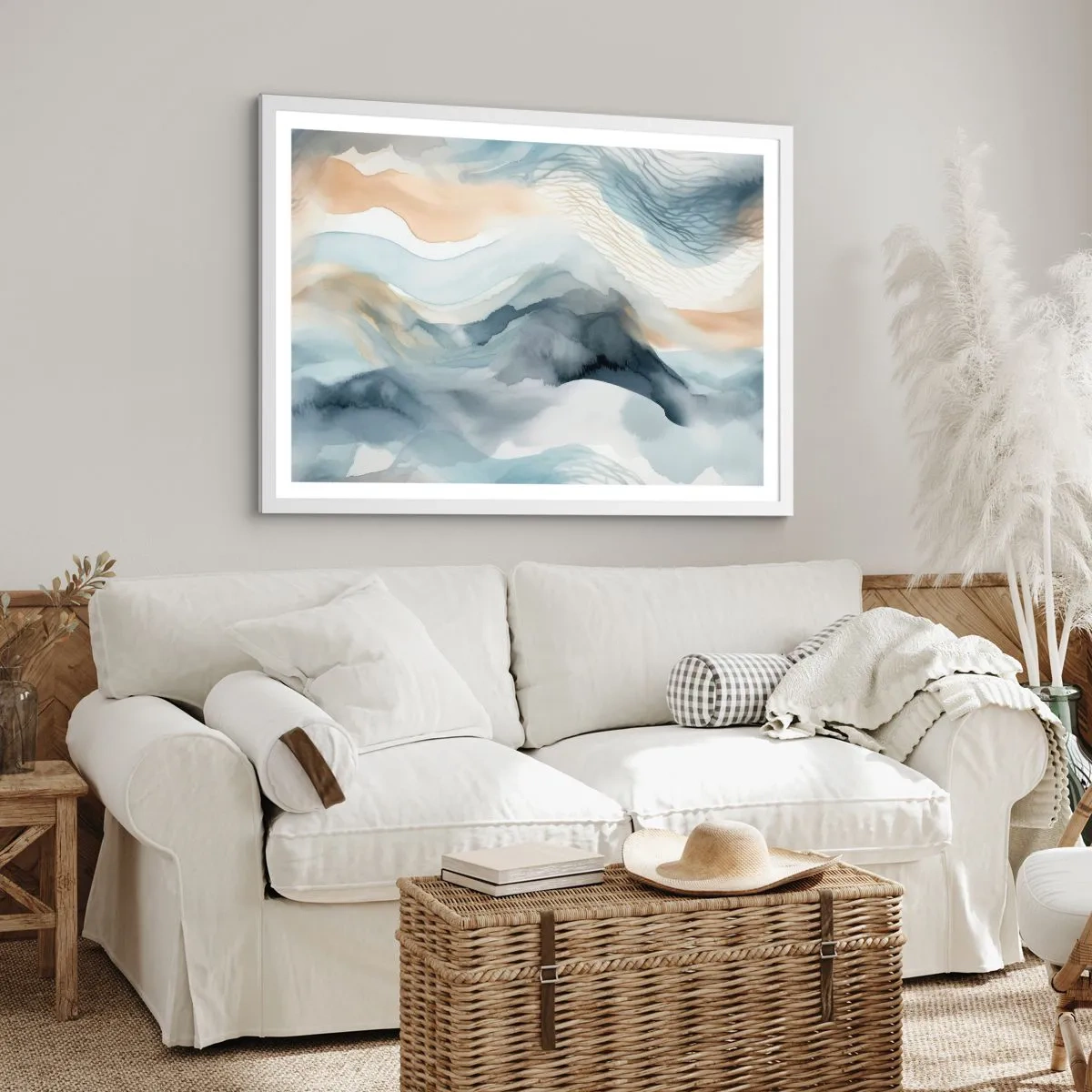 Plagát v bielom ráme - Abstrakcia snehu a hmly - 100x70 cm