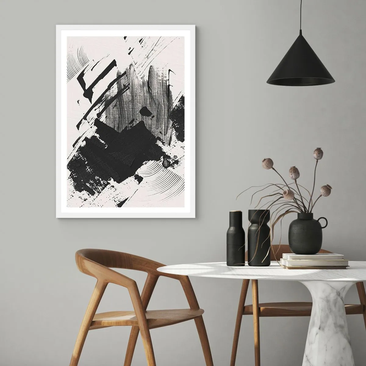 Plagát v bielom ráme - Abstrakcia – expresia čiernej - 61x91 cm