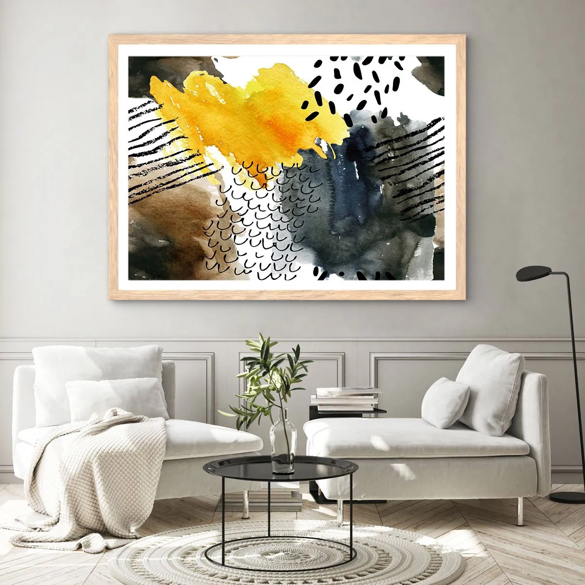 Plagát v ráme zo svetlého duba - Stretnutie živlov - 50x40 cm