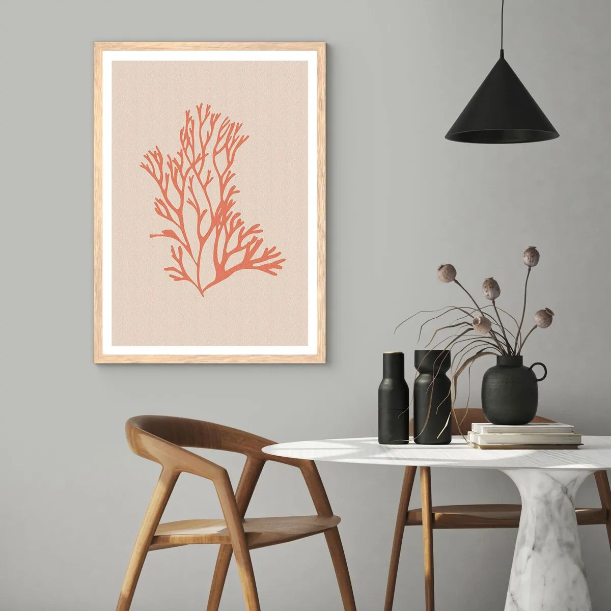 Plagát v ráme zo svetlého duba - Koralový filigrán - 50x70 cm