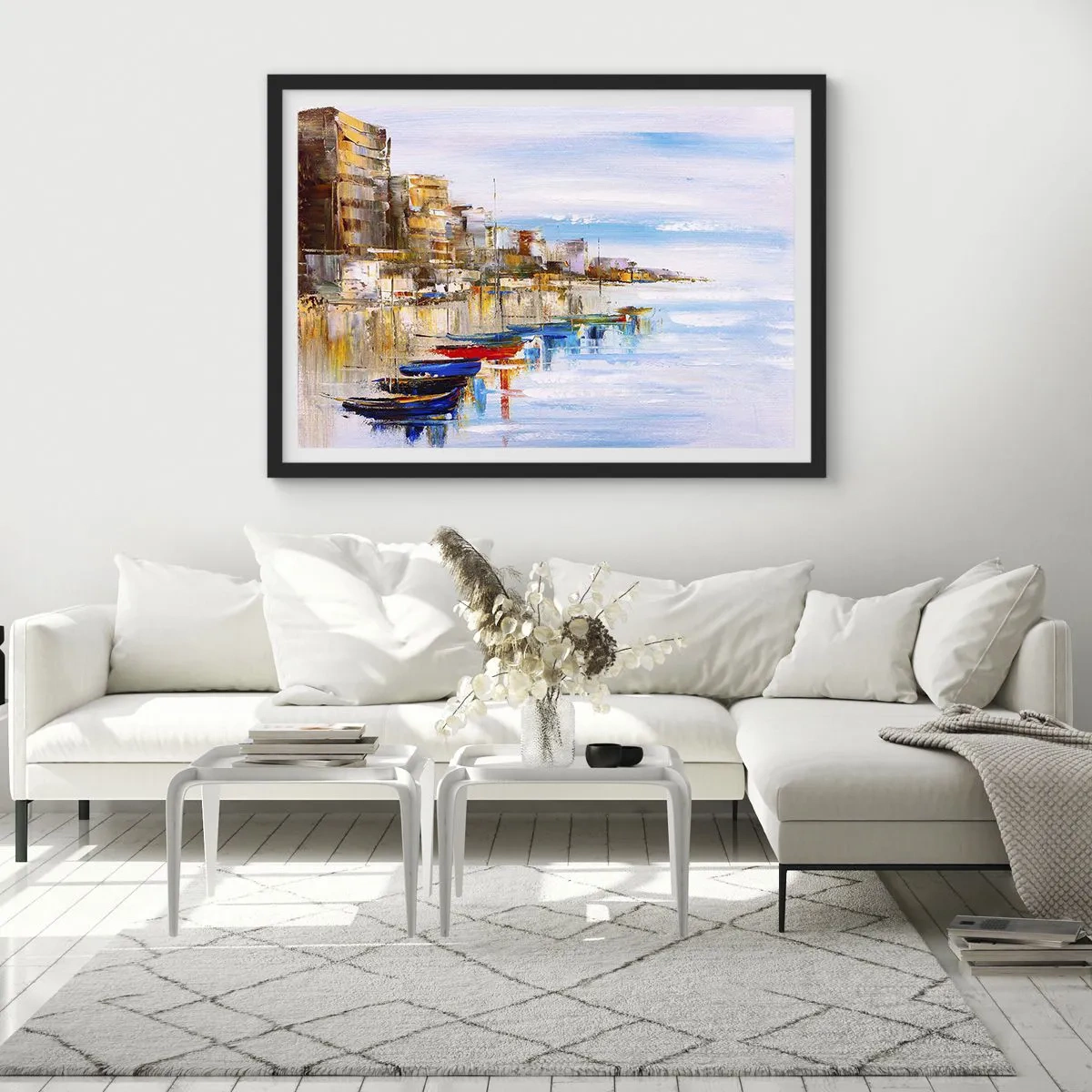 Plagát v čiernom ráme - Viacfarebný mestský prístav - 70x50 cm