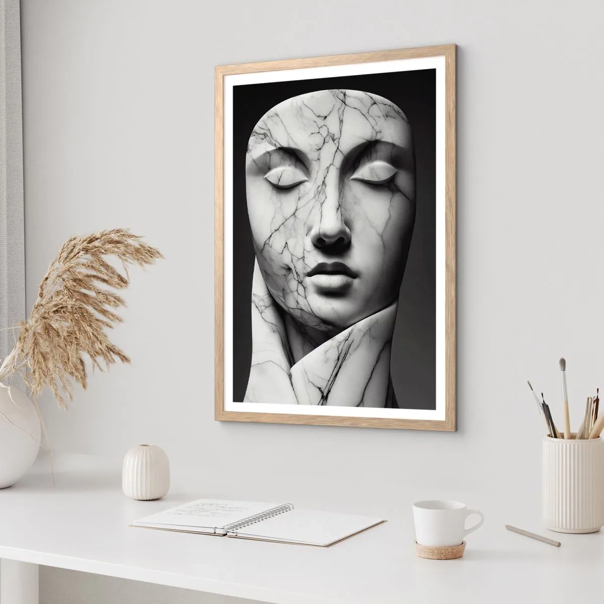 Plagát v ráme zo svetlého duba - Mramorové tvary - 70x100 cm