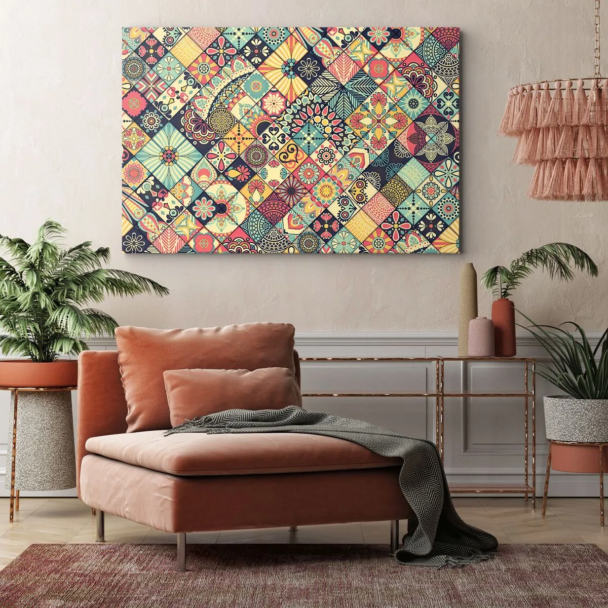 Obraz na plátne - Farebné geometrické vzory inšpirované marockým štýlom - 70x50cm - Marocká vízia - Moderná nástenná dekorácia do obývacej izby a spálne ARTTOR