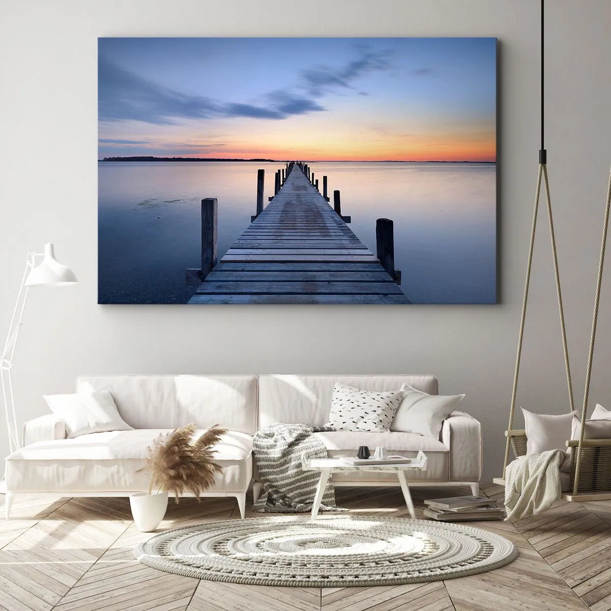 Obraz na plátne - Drevené mólo na jazere pri západe slnka - 70x50cm - Pokoj príjemného súmraku - Moderná nástenná dekorácia do obývacej izby a spálne ARTTOR