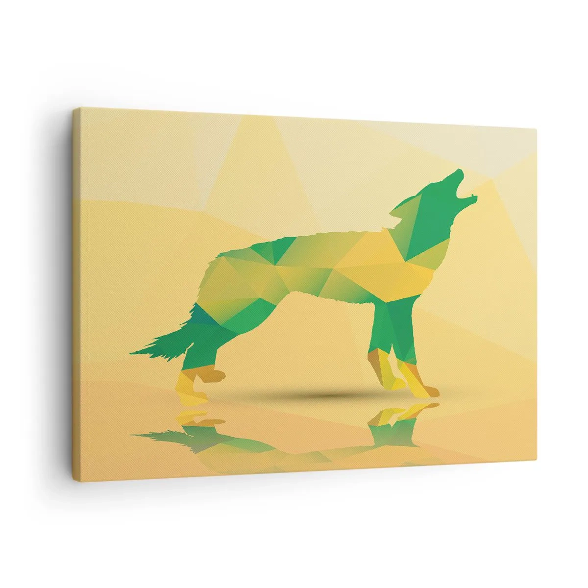Obraz na plátne - Geometrická silueta vlka v odtieňoch zelenej a žltej - 70x50cm - Samotný vlk - Moderná nástenná dekorácia do obývacej izby a spálne ARTTOR
