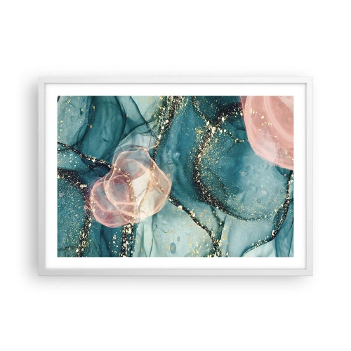 Plagát v bielom ráme - Modré hodváb modré, ružový tyl - 70x50 cm