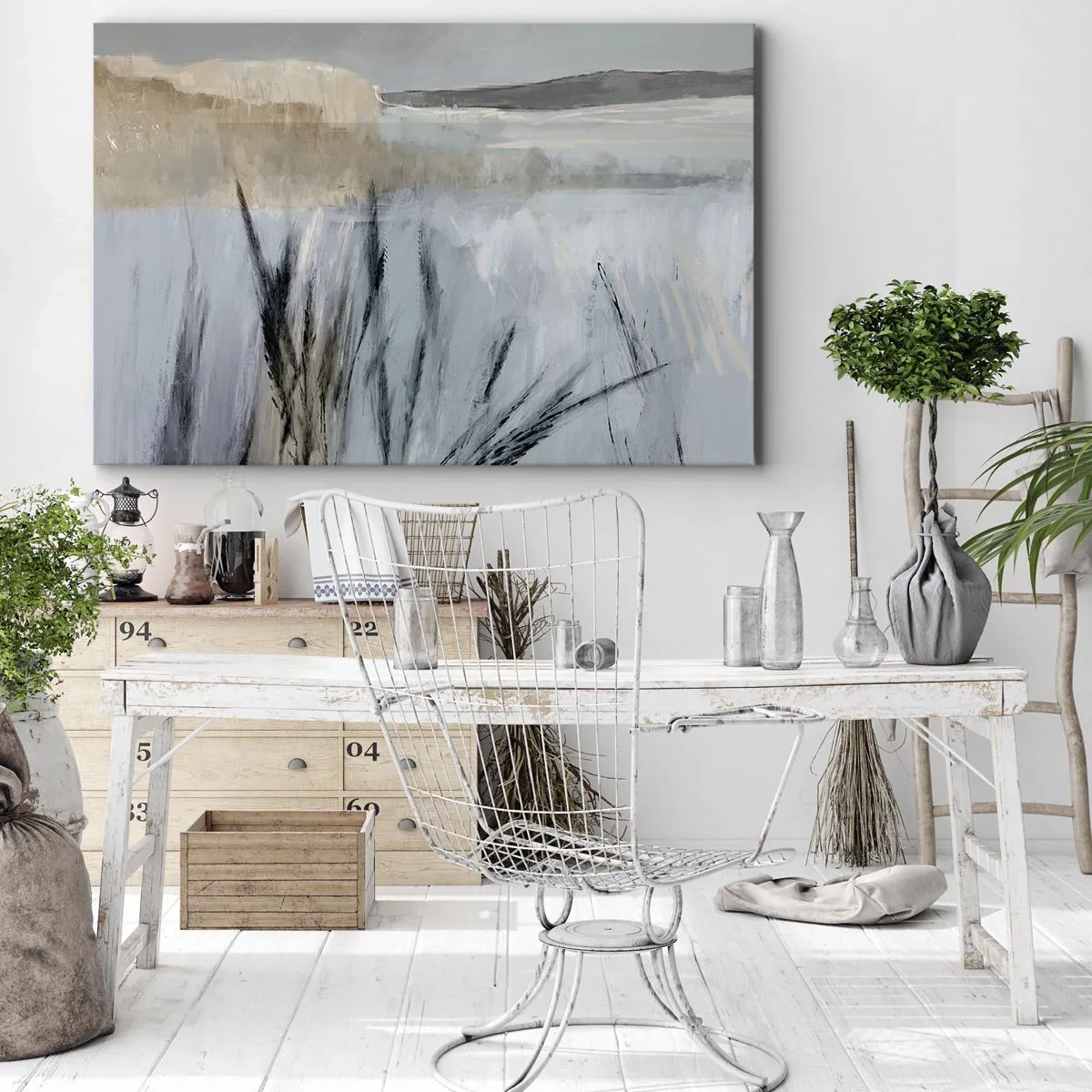 Obraz na plátne - Malebná zimná krajina s poľami a trávami - 70x50cm - Zimné polia - Moderná nástenná dekorácia do obývacej izby a spálne ARTTOR