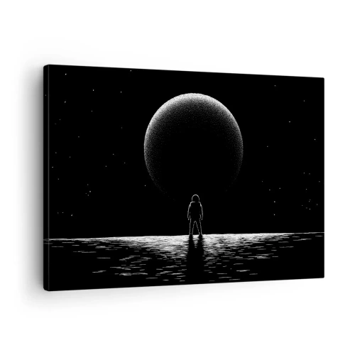 Obraz na plátne - Astronaut na pozadí veľkej planéty vo vesmíre - 70x50cm - Tvári v tvár - Moderná nástenná dekorácia do obývacej izby a spálne ARTTOR