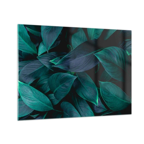 Obraz na skle - Husté zelené listy na tmavom pozadí - 70x50cm - Zeleň sama o sebe - Moderná nástenná dekorácia do obývacej izby a spálne ARTTOR