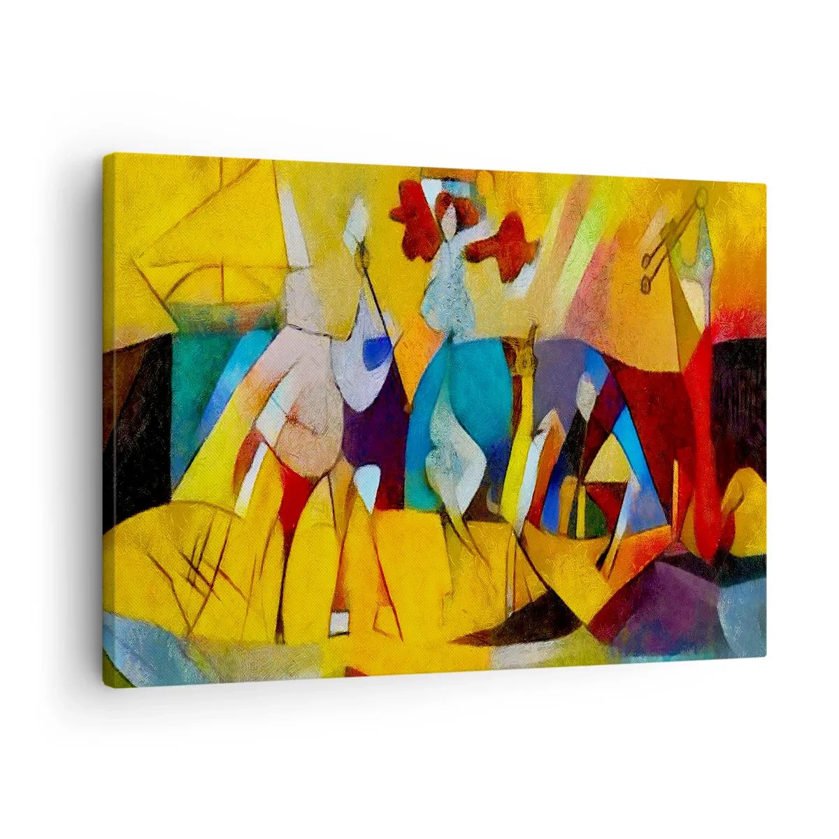Obraz na plátne - Farebná abstrakcia zobrazujúca postavy v geometrickom tvare - 70x50cm - Slnko - život - radosť - Moderná nástenná dekorácia do obývacej izby a spálne ARTTOR