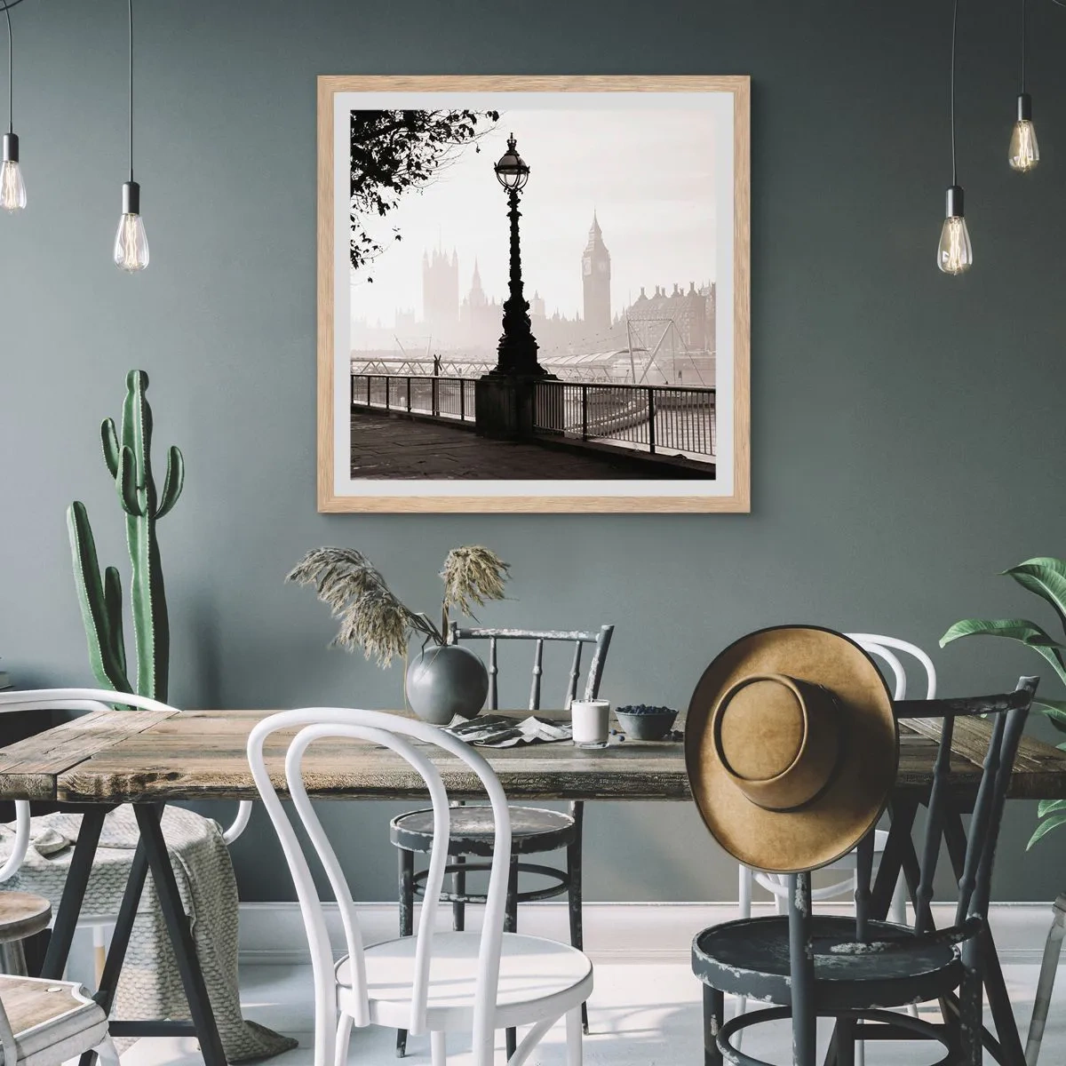 Plagát v ráme zo svetlého duba - Londýnske ráno - 60x60 cm
