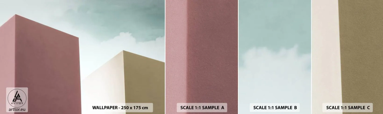 Vzorka samolepiacej fototapety Deluxe Sticker - Geometria slnečného leta - Budovy, Architektúra, Trojrozmerný - 100x30 cm