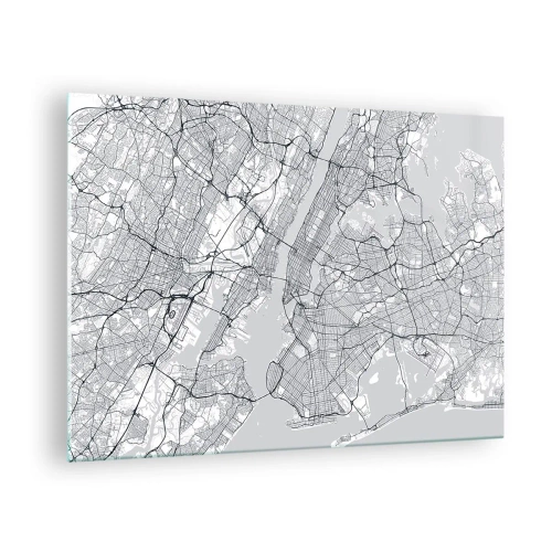 Obraz na skle - Mapa ulíc a štvrtí veľkých miest v monochromatickej podobe - 70x50cm - Anatómia metropoly - Moderná nástenná dekorácia do obývacej izby a spálne ARTTOR