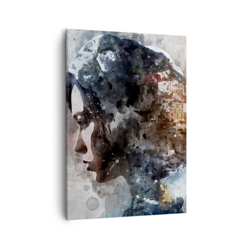 Obraz na plátne - Príbeh o dievčati s mestom v pozadí - 50x70 cm