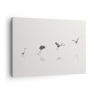 Obraz na plátne - Štyri siluety vtákov sa odrážajú v pokojnej vode - 70x50cm - Štyri jednoduché kroky - Moderná nástenná dekorácia do obývacej izby a spálne ARTTOR