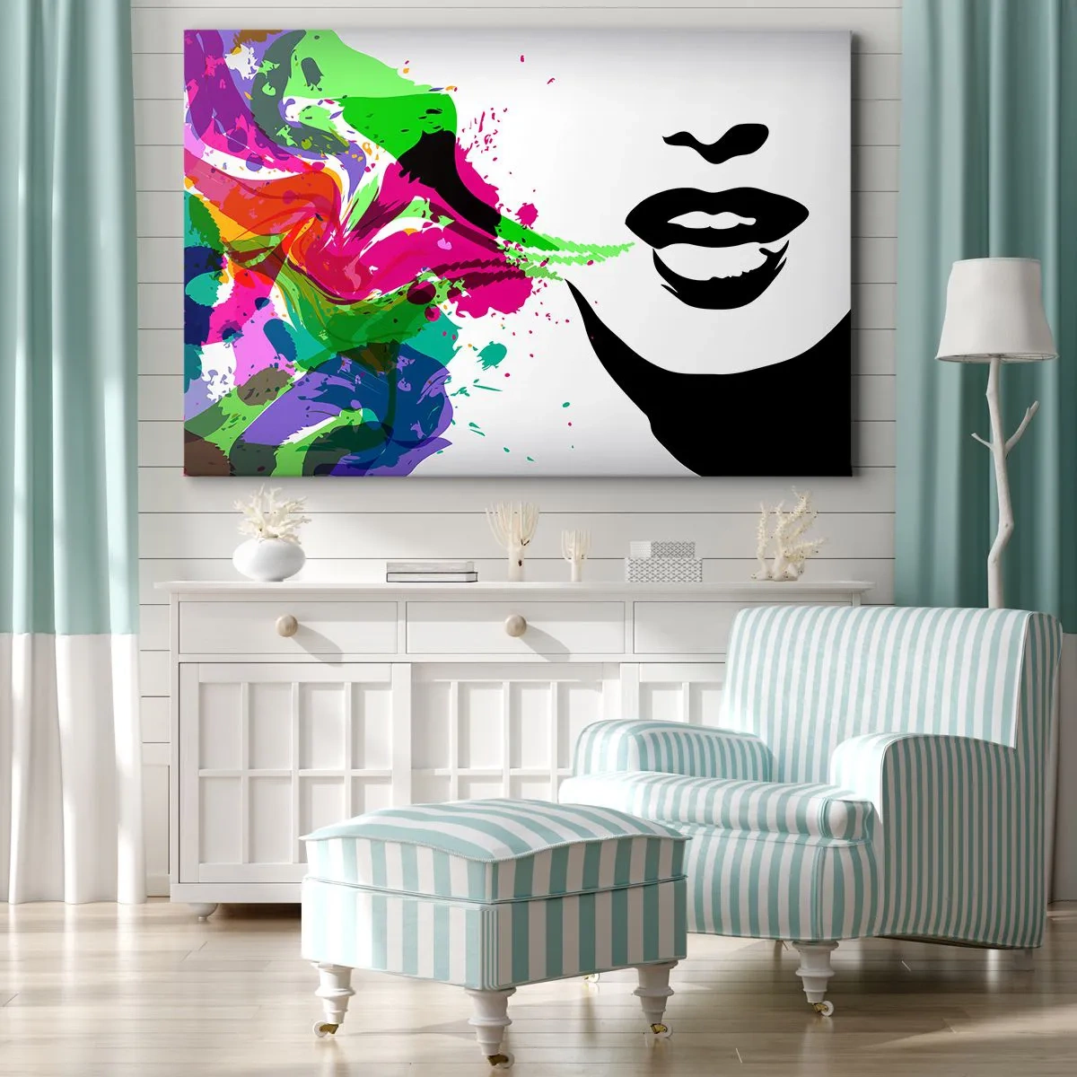 Obraz na plátne - Farebný abstraktný portrét s dynamickými tvarmi - 70x50cm - Rozprávanie vo farbách dúhy - Moderná nástenná dekorácia do obývacej izby a spálne ARTTOR