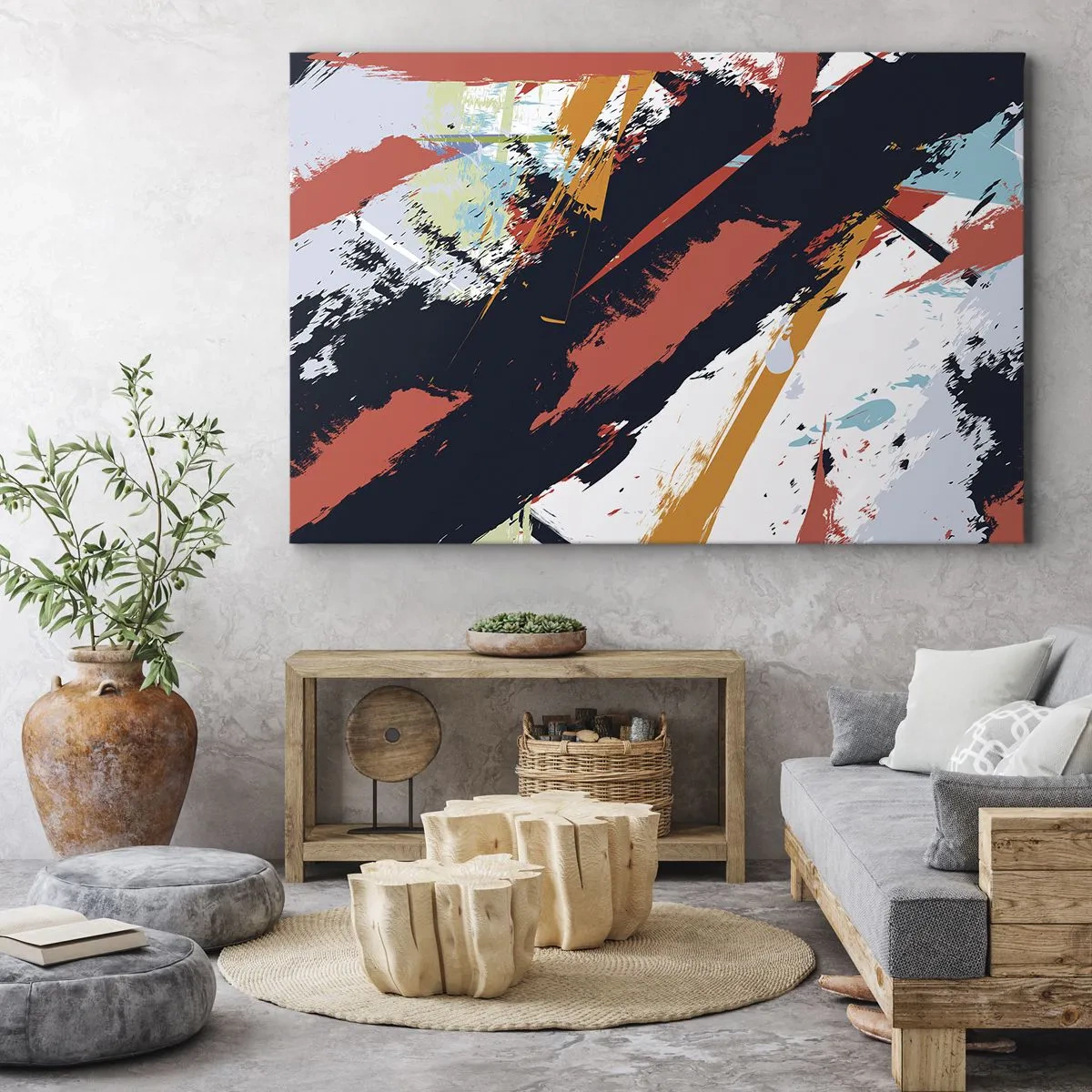Obraz na plátne - Abstraktné ťahy štetcom v žiarivých farbách - 70x50cm - Dynamická kompozícia - Moderná nástenná dekorácia do obývacej izby a spálne ARTTOR
