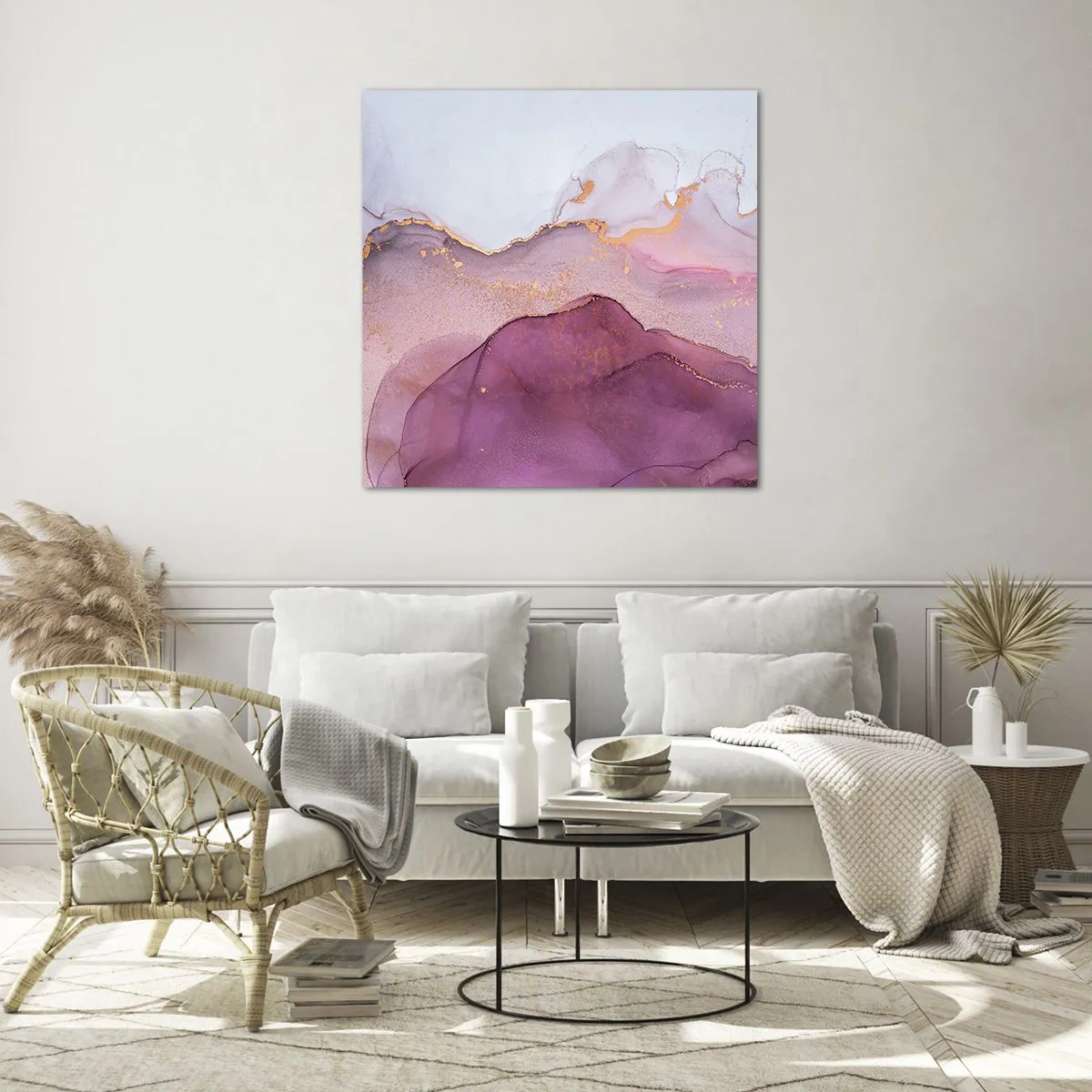 Obraz na skle - Fialové a ľalové vlny - 70x70 cm