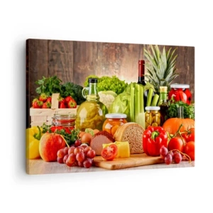 Obraz na plátne - Farebné ovocie, zelenina a potravinárske výrobky - 70x50cm - Údené, pečené, marinované - Moderná nástenná dekorácia do obývacej izby a spálne ARTTOR
