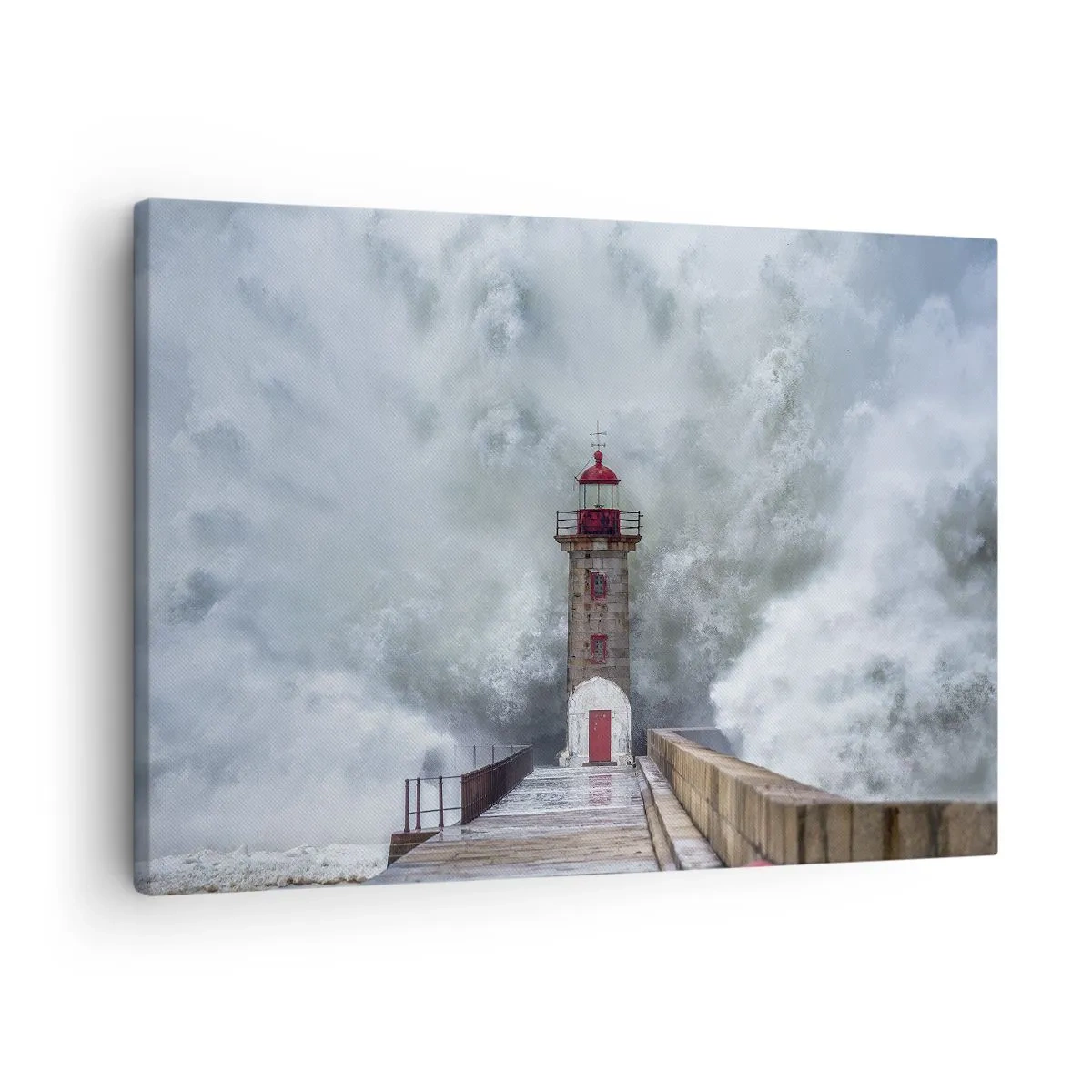 Obraz na plátne - Maják obklopený rozbúrenými vlnami - 70x50cm - Hukot vody, šum vetra - Moderná nástenná dekorácia do obývacej izby a spálne ARTTOR