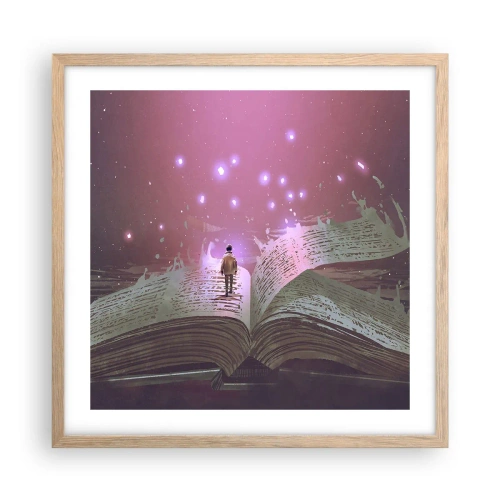Plagát v ráme zo svetlého duba - Pozvánka do iného sveta - prečítaj! - 50x50 cm
