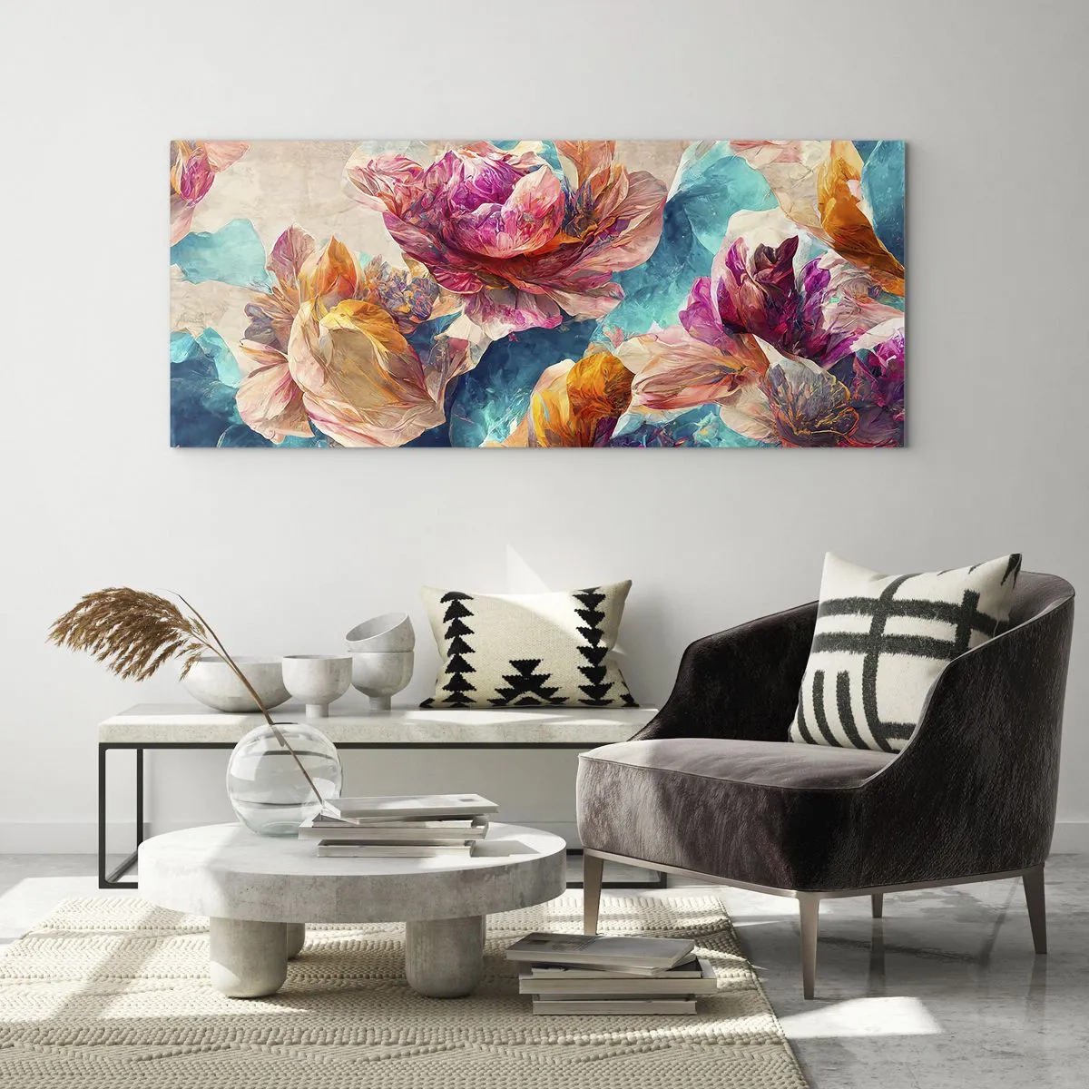 Obraz na skle - Farebné bohatstvo kytice - 100x40 cm