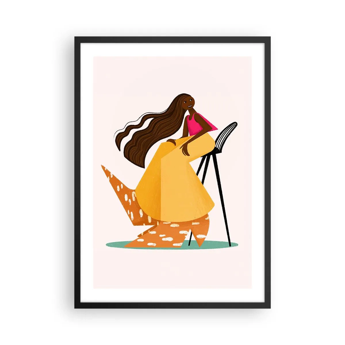 Plagát v čiernom ráme - Štylizovaná ženská postava v teplých farbách na abstraktnom pozadí. - 50x70cm - Móda je tiež zábava - Moderná nástenná dekorácia do obývacej izby a spálne ARTTOR