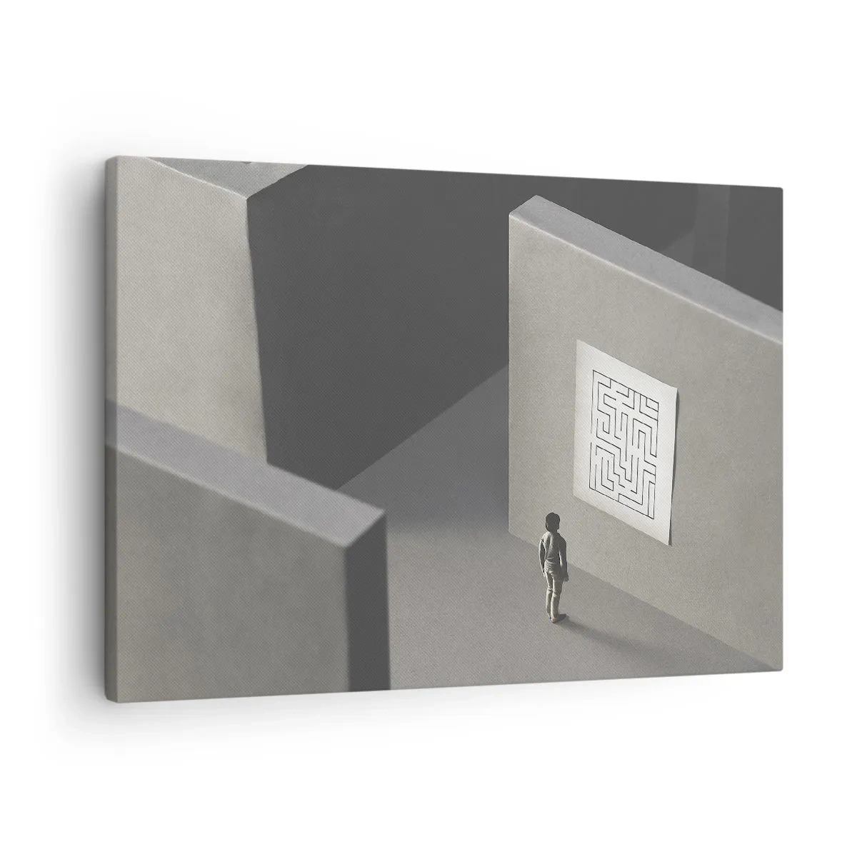 Obraz na plátne - Postava v bludisku pozerajúca sa na zavesenú mapu - 70x50cm - Kde to ale som? - Moderná nástenná dekorácia do obývacej izby a spálne ARTTOR