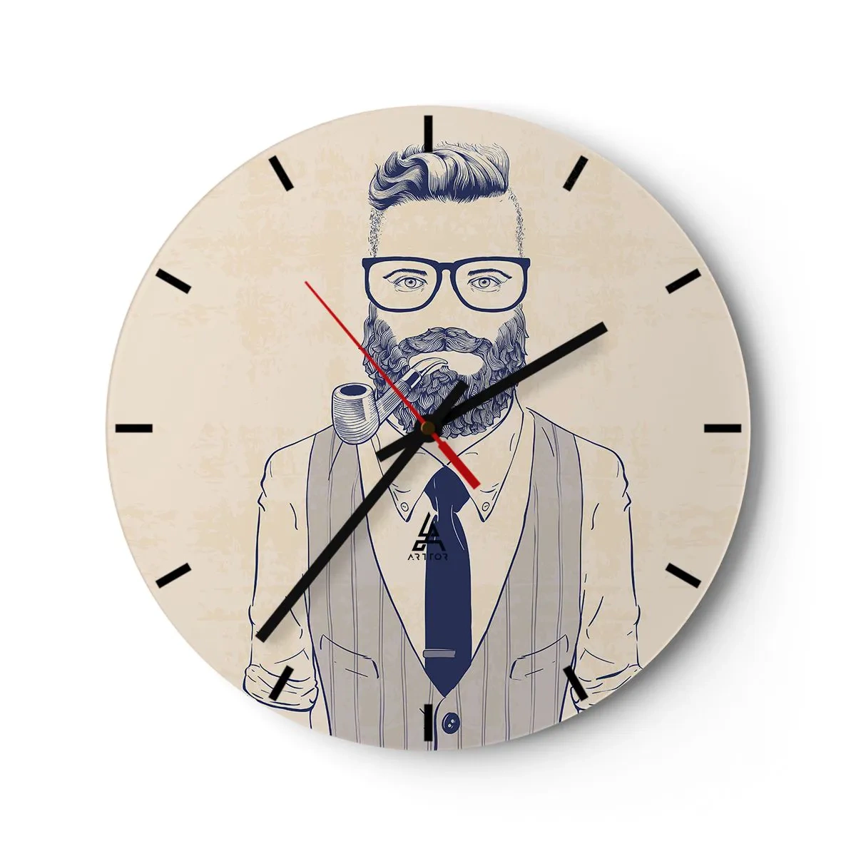 Nástenné hodiny - Hipsterský obraz bradatého muža s fajkou - 30x30cm - Veselý, mužský a módny - Moderná nástenná dekorácia do obývacej izby, kuchyne a spálne ARTTOR