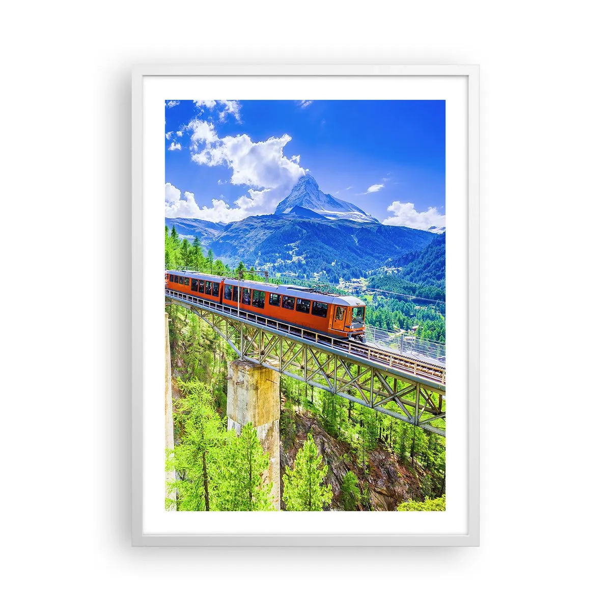Plagát v bielom ráme - Alpská železnica - 50x70 cm