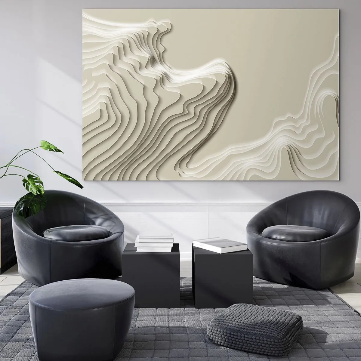 Obraz na skle - Minimalistická abstrakcia s topografickými čiarami na béžovom pozadí. - 70x50cm - Topografia umenia - Moderná nástenná dekorácia do obývacej izby a spálne ARTTOR