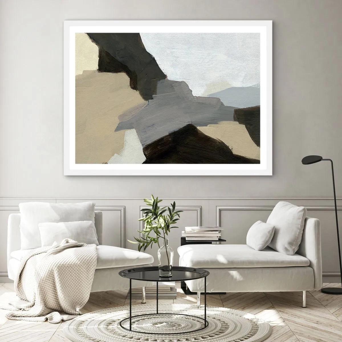 Plagát v bielom ráme - Abstrakcia: križovatka šedej - 50x40 cm