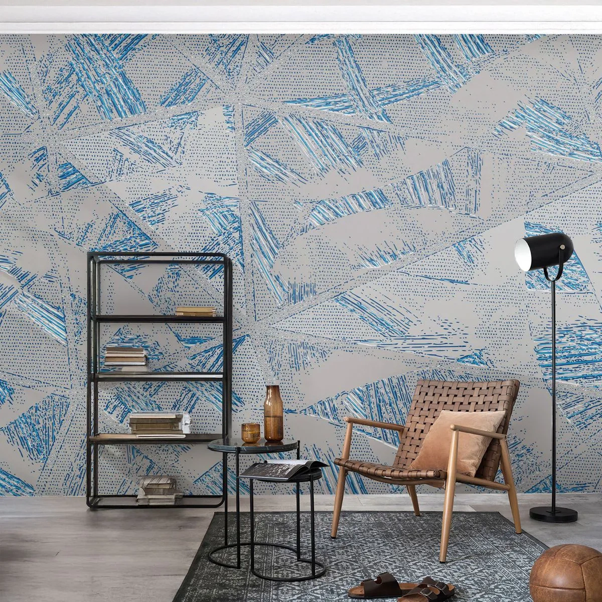 Fototapeta Premium Canvas - V šedo-modrom labyrinte - Čmáranice, Svetlý, Chaos - 250x175 cm