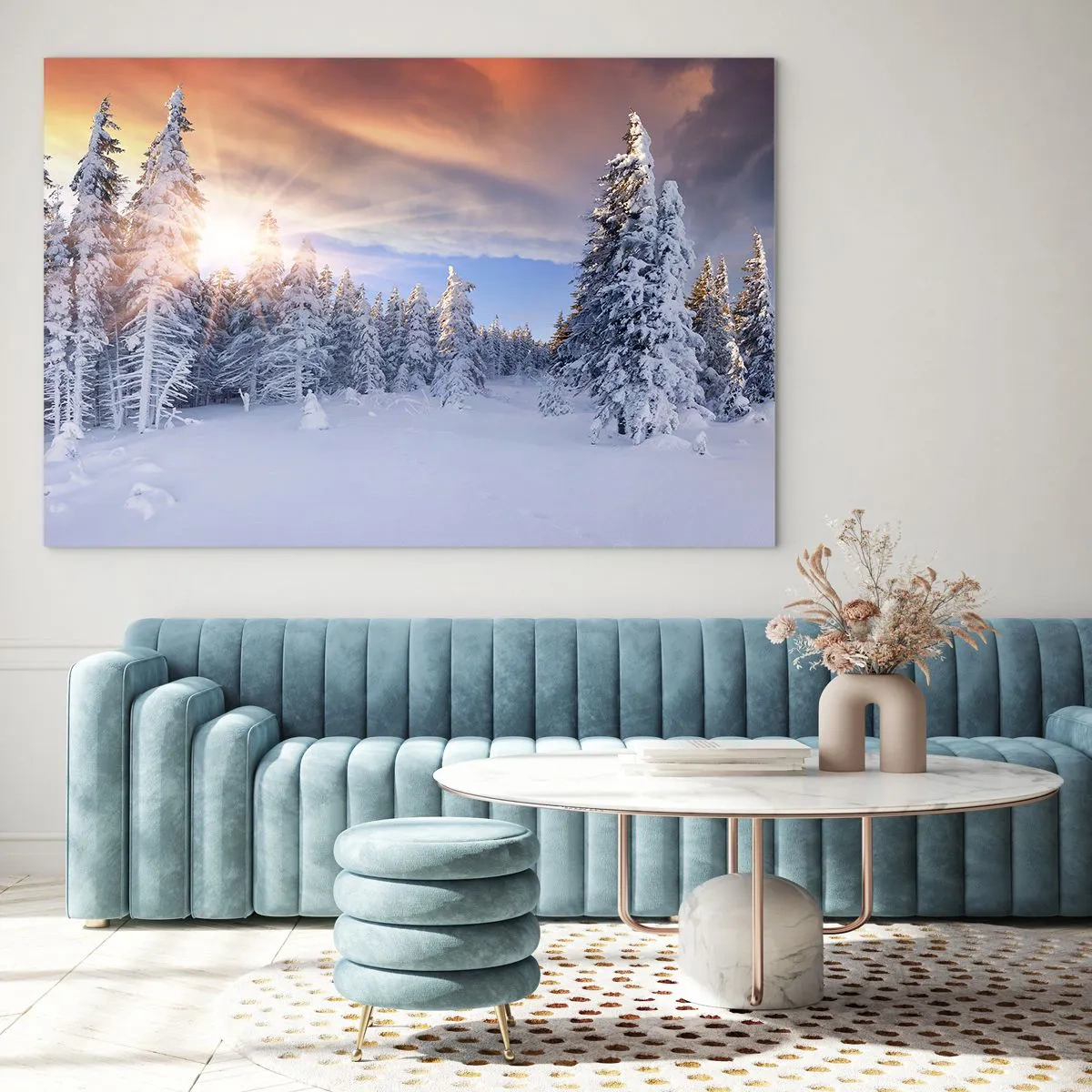 Obraz na skle - Snežné predstavenie prírody - 120x80 cm