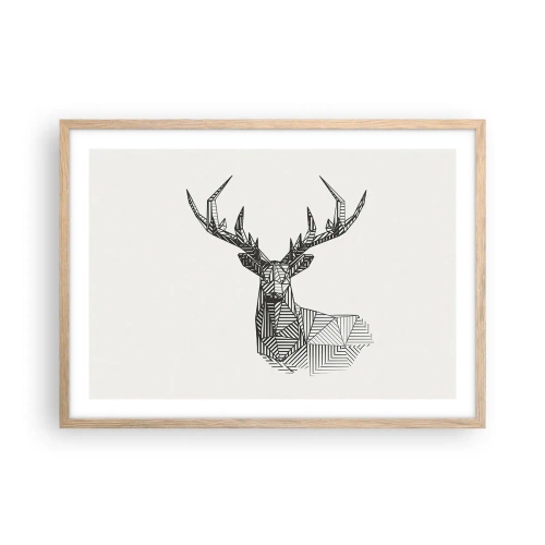 Plagát v ráme zo svetlého duba - Jeleň v kubistickom štýle - 70x50 cm