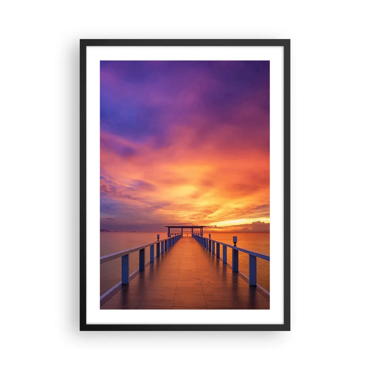 Plagát v čiernom ráme - Mólo na pozadí veľkolepého západu slnka - 50x70cm - Bez konca - Moderná nástenná dekorácia do obývacej izby a spálne ARTTOR