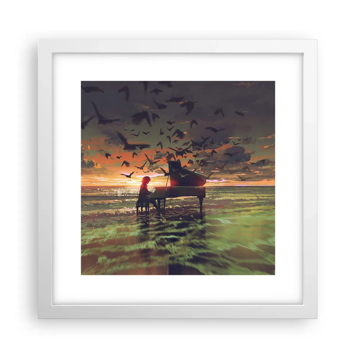 Plagát v bielom ráme - Koncert na piano a vlny - 30x30 cm