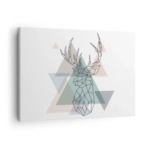 Obraz na plátne - Geometrický jeleň na pozadí pastelových trojuholníkov - 70x50cm - V geometrickom lese - Moderná nástenná dekorácia do obývacej izby a spálne ARTTOR