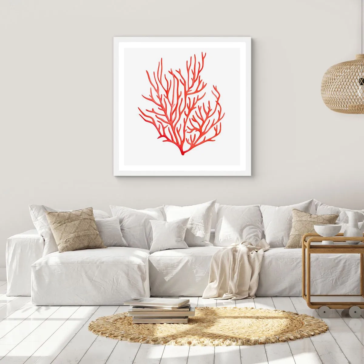 Plagát v bielom ráme - Koralový filigrán - 60x60 cm