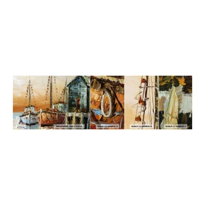 Vzorka samolepiacej fototapety Deluxe Sticker - Pokojný návrat - Rybarska lod, Rybársky prístav, Kus - 100x30 cm