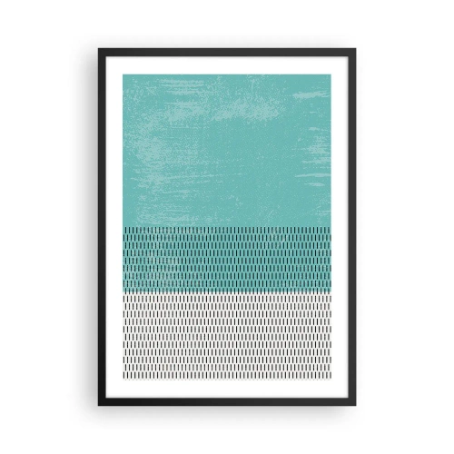 Plagát v čiernom ráme - Geometrický vzor s tyrkysovými a bielymi prvkami v minimalistickom štýle - 50x70cm - Vyvážená kompozícia - Moderná nástenná dekorácia do obývacej izby a spálne ARTTOR