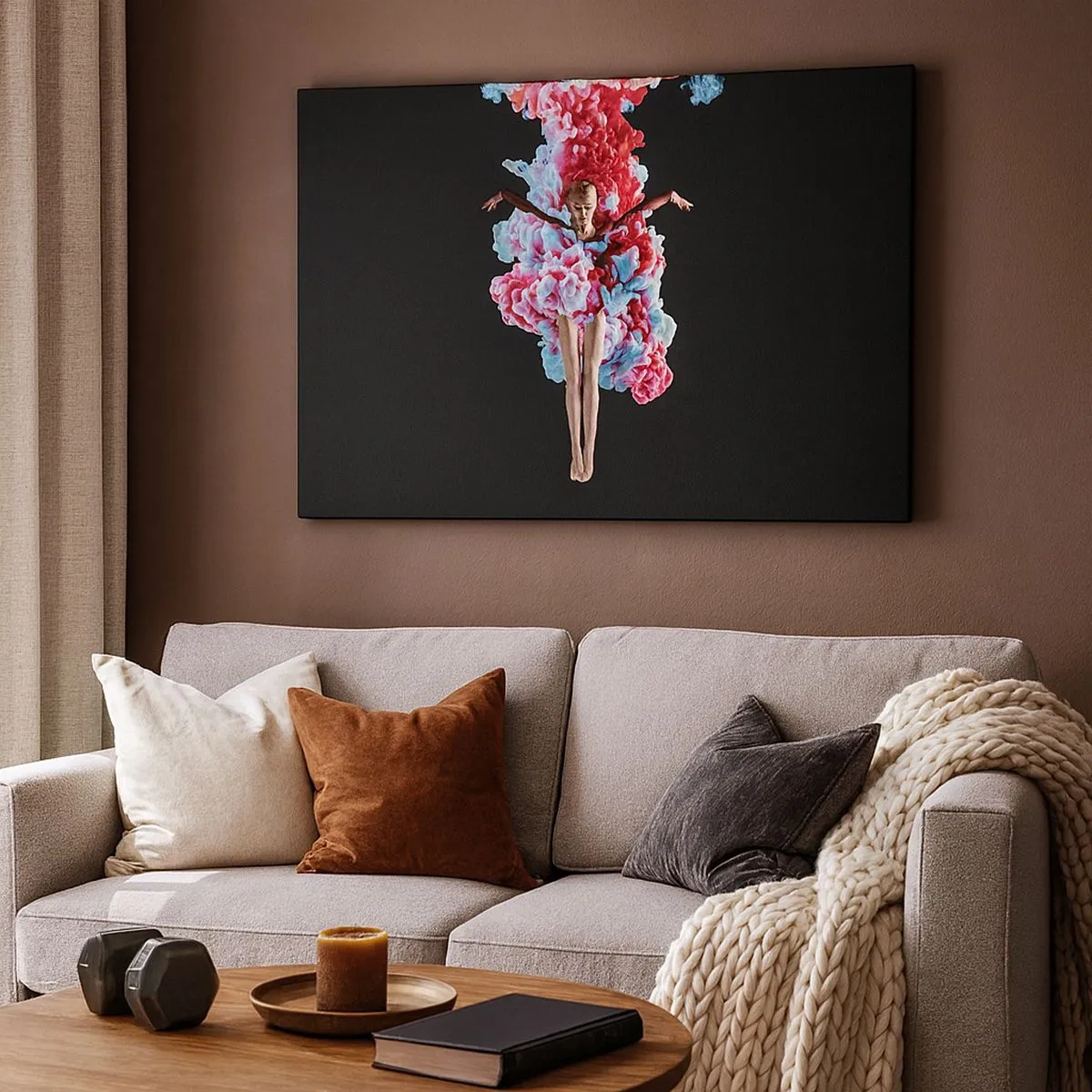 Obraz na plátne - Tanečník obklopený farebným dymom na čiernom pozadí - 70x50cm - V plnom kvete - Moderná nástenná dekorácia do obývacej izby a spálne ARTTOR