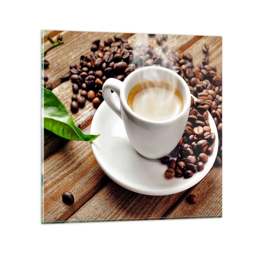 Obraz na skle - Káva na lavici - 70x70 cm