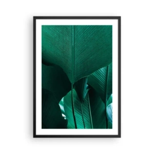 Plagát v čiernom ráme - Detailný záber na veľké zelené listy s vyznačenou štruktúrou a textúrou. - 50x70cm - Obrátené k svetlu - Moderná nástenná dekorácia do obývacej izby a spálne ARTTOR