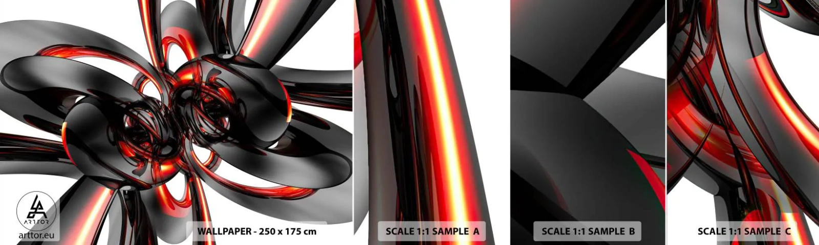 Vzorka samolepiacej fototapety Deluxe Sticker - Pohyb v grafitovej a červenej - Abstrakcia, 3D, Kus - 100x30 cm