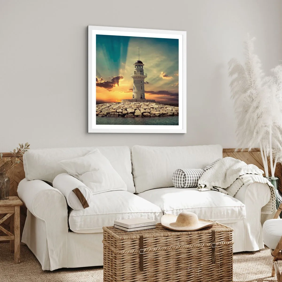 Plagát v bielom ráme - Svetlo - Dobro - Krása - 40x40 cm